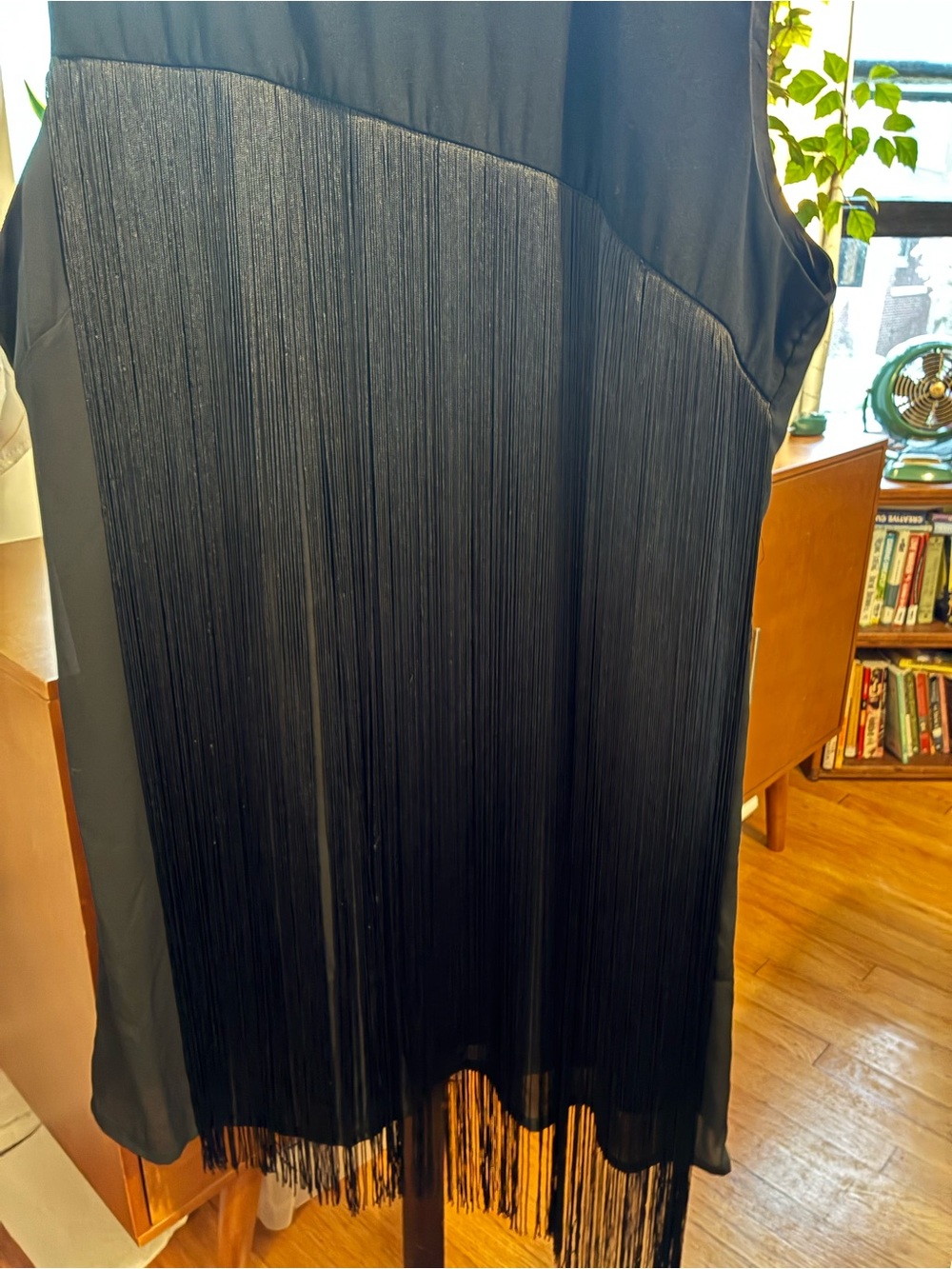 DRAMA Black Sheath Dress with full silky fringe